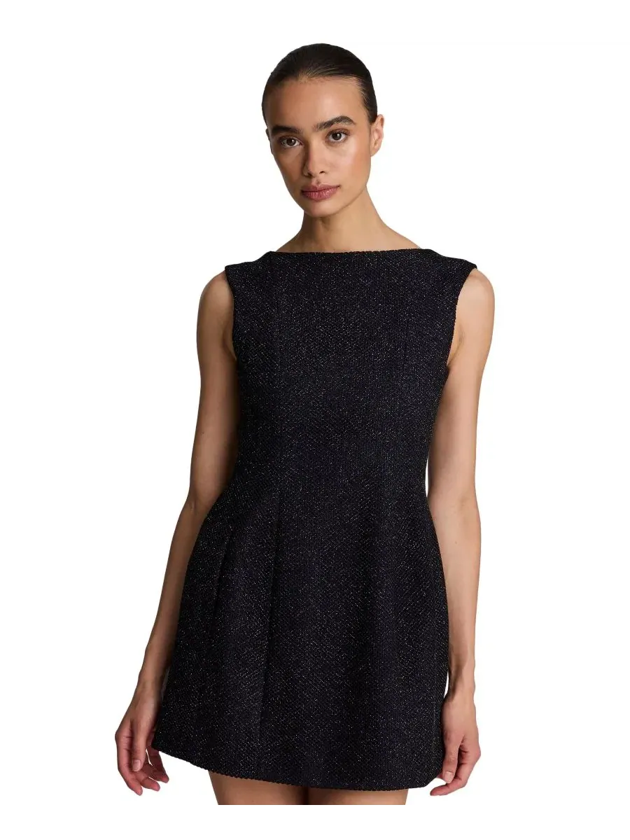 Платье мини из твида с лодочкой и открытой спиной Kenneth Cole — изображение 3 из 5, черный