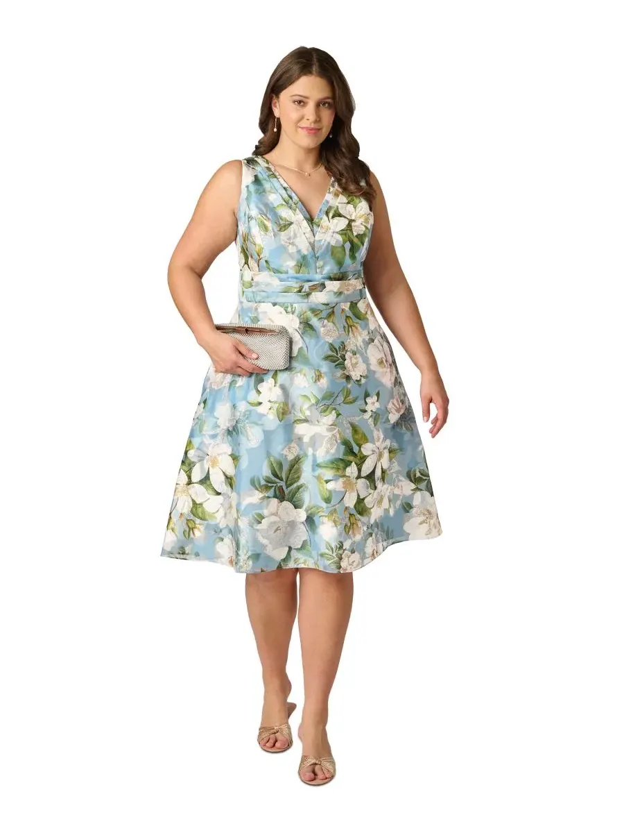Платье-миди с цветочным жаккардом Plus Size Floral Jacquard Midi Dress Adrianna Papell
