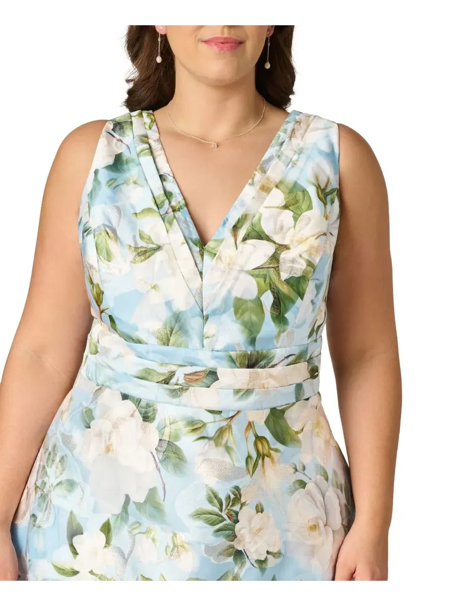 Платье-миди с цветочным жаккардом Plus Size Floral Jacquard Midi Dress Adrianna Papell — изображение 2 из 4, синий мульти