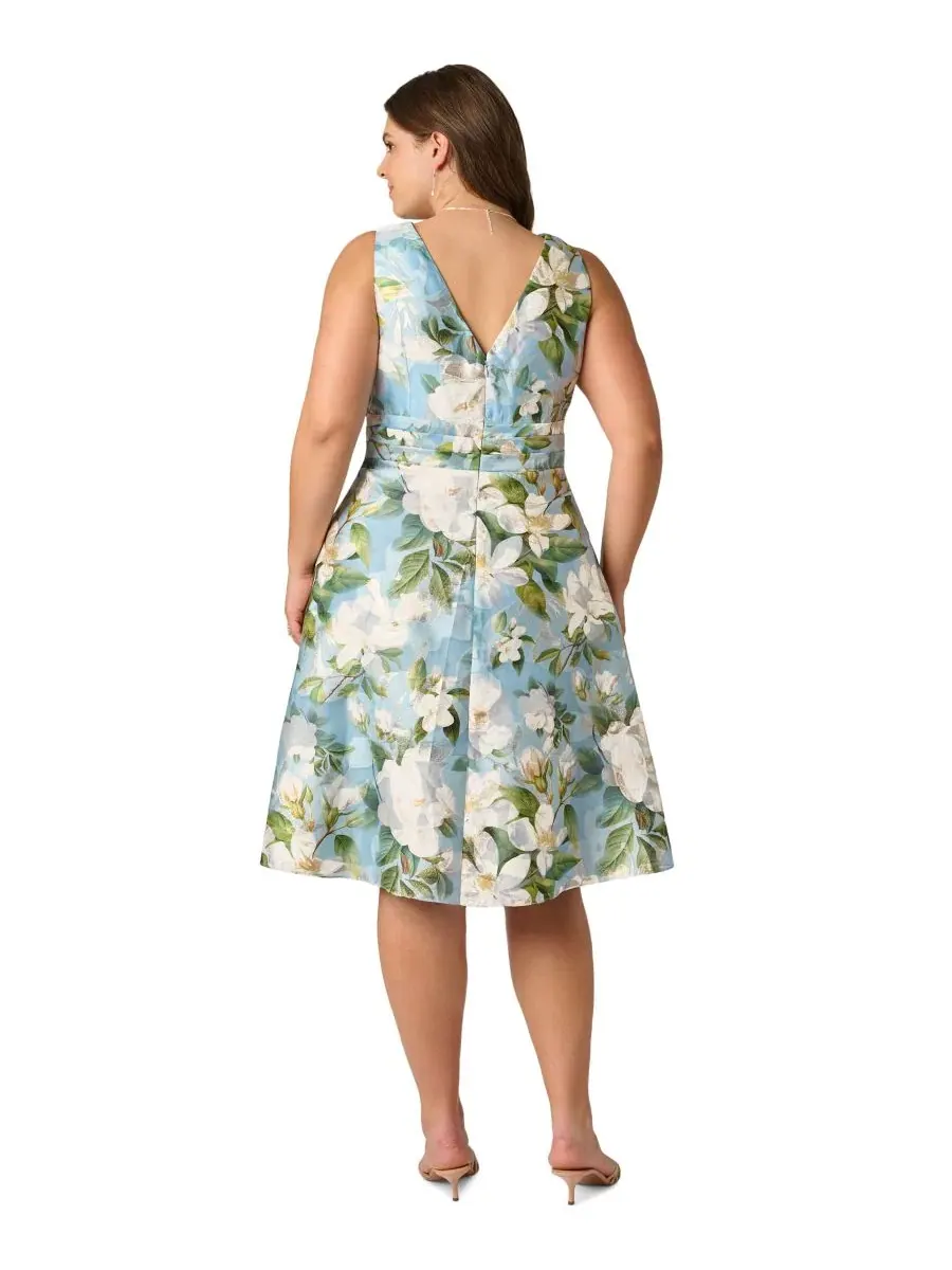 Платье-миди с цветочным жаккардом Plus Size Floral Jacquard Midi Dress Adrianna Papell — изображение 3 из 4, синий мульти