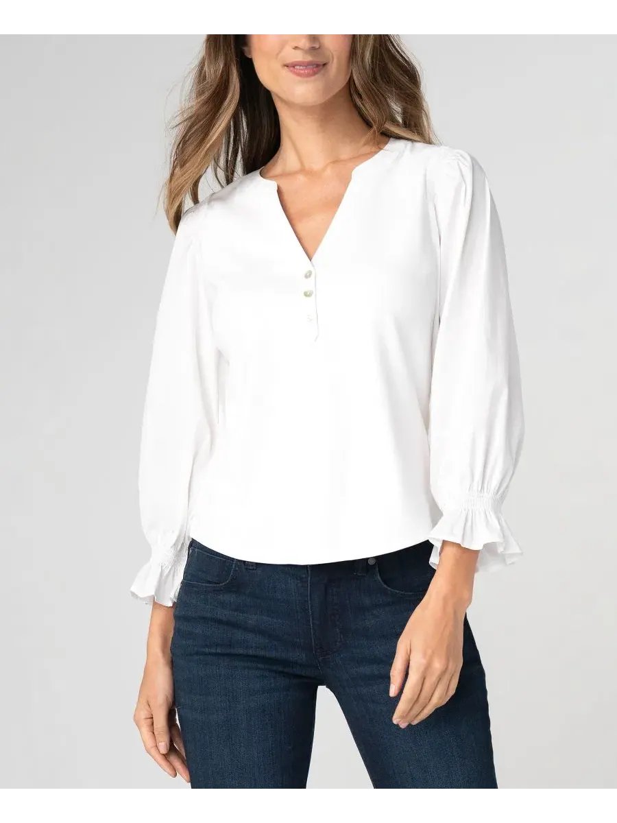 Блуза с V-образным вырезом Petite Modified V-Neck Blouse Liverpool Los Angeles — изображение 1 из 3, белый