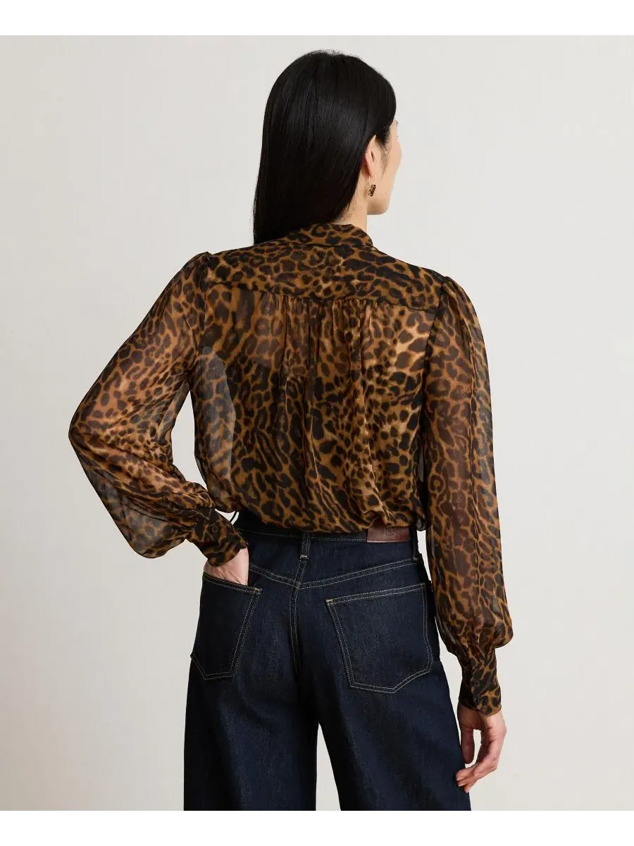 Блуза с галстуком из шифона с принтом Ocelot Lauren Ralph Lauren — изображение 5 из 8, бежевый мульти
