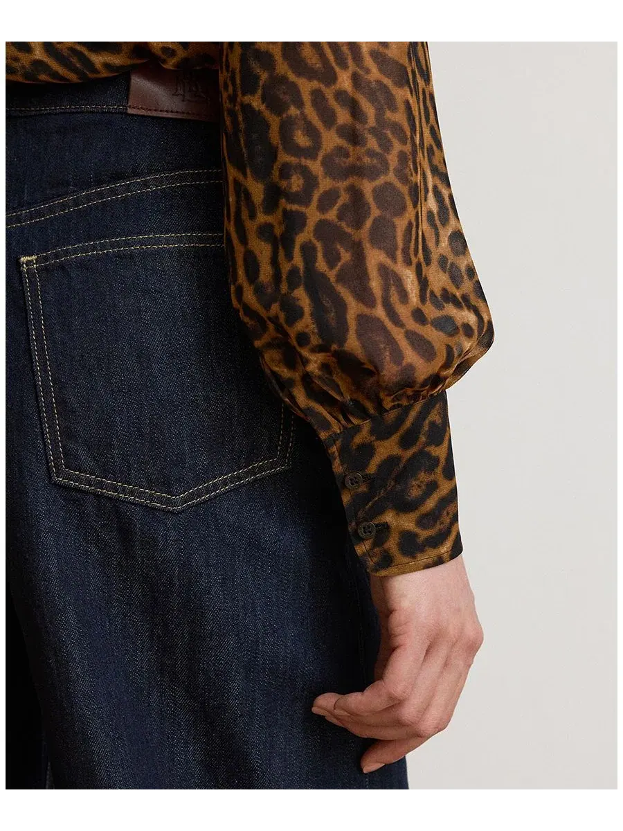 Блуза с галстуком из шифона с принтом Ocelot Lauren Ralph Lauren — изображение 7 из 8, бежевый мульти