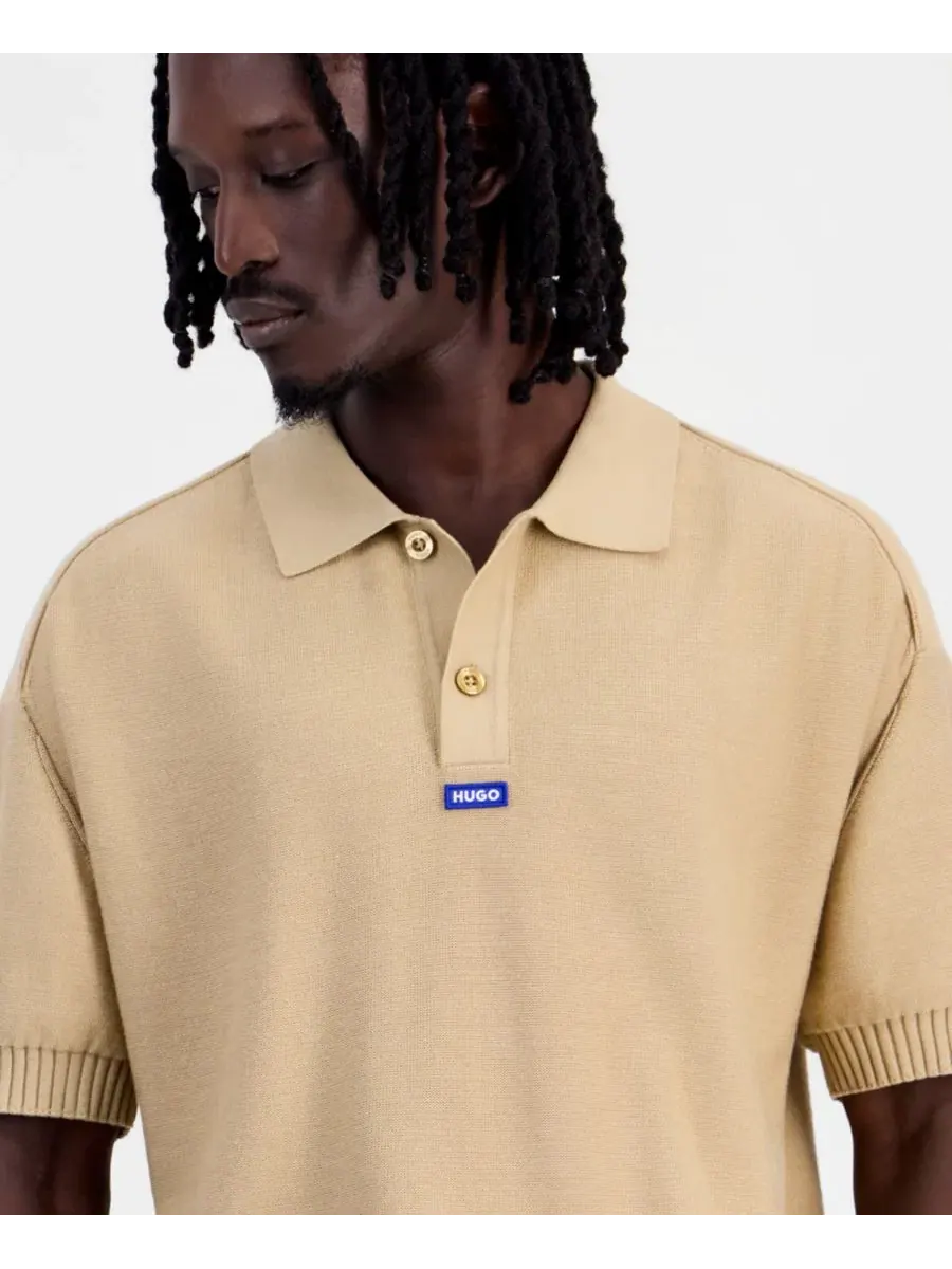 Поло из хлопка с логотипом San Knit Regular-Fit Hugo Boss — изображение 2 из 4, бежевый