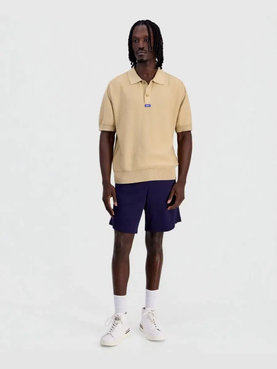 Поло из хлопка с логотипом San Knit Regular-Fit Hugo Boss — изображение 3 из 4, бежевый