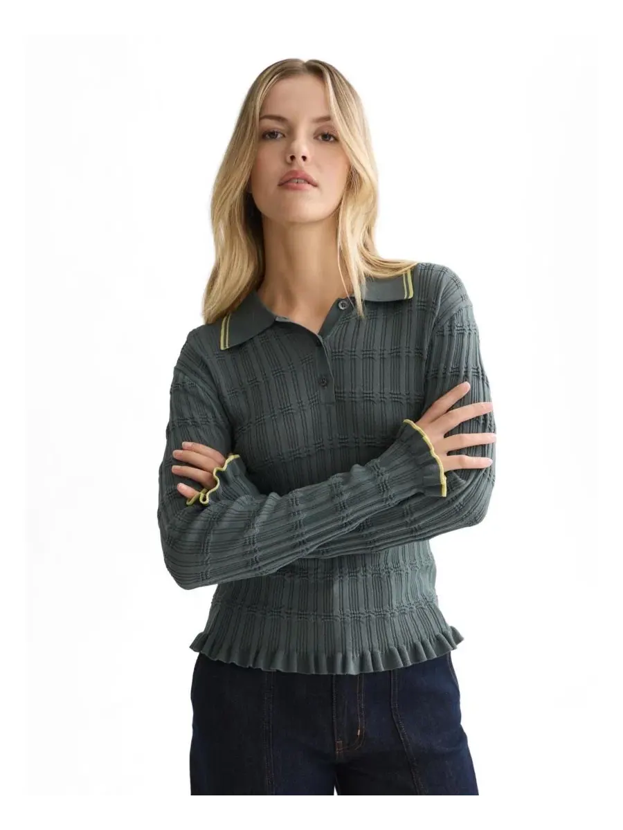 Женский пуловер с поло-воротником Ripple Stitch SCOTCH & SODA — изображение 1 из 5, зеленый