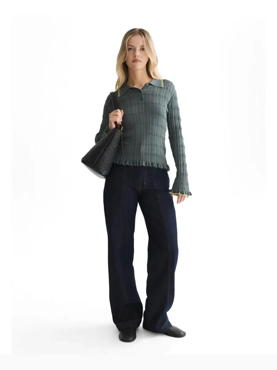 Женский пуловер с поло-воротником Ripple Stitch SCOTCH & SODA — изображение 2 из 5, зеленый