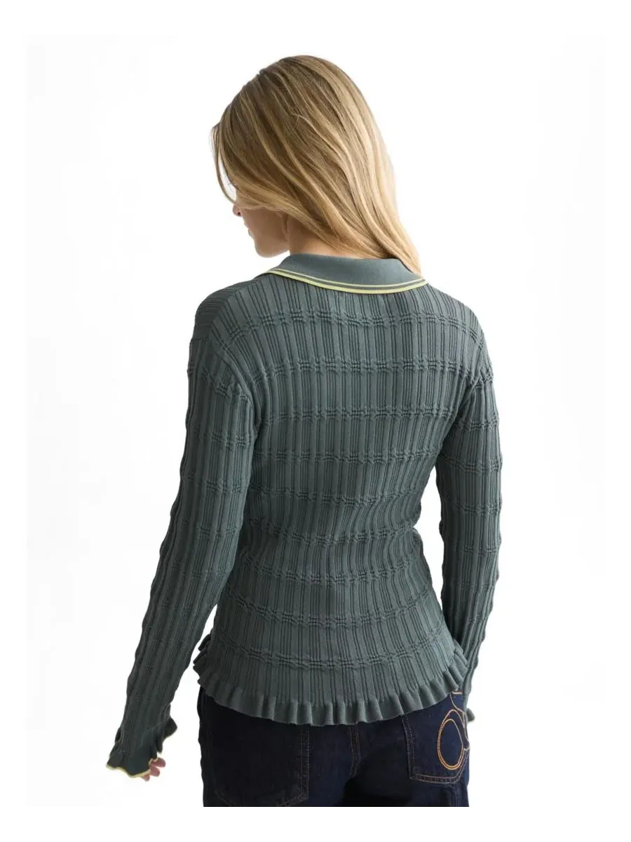 Женский пуловер с поло-воротником Ripple Stitch SCOTCH & SODA — изображение 3 из 5, зеленый
