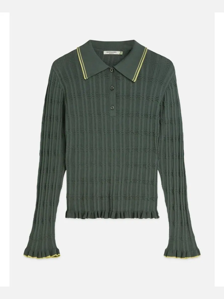 Женский пуловер с поло-воротником Ripple Stitch SCOTCH & SODA — изображение 4 из 5, зеленый