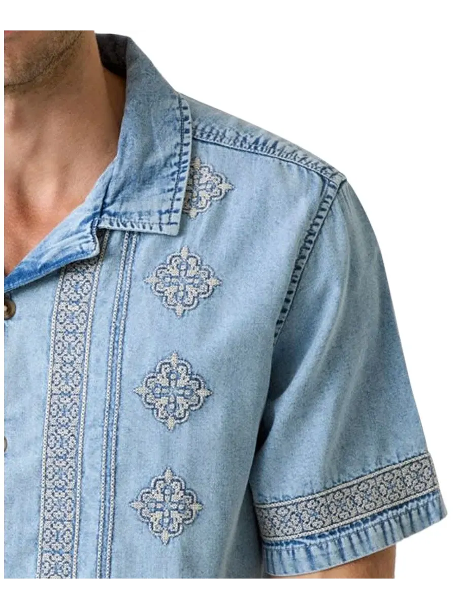 Рубашка с вышивкой, короткий рукав GUESS — изображение 2 из 3, голубой