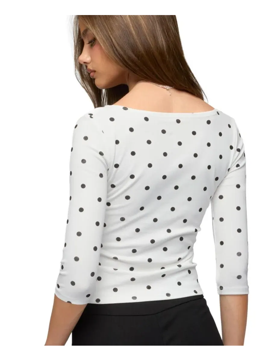 Топ с V-образным вырезом с принтом в горошек Katey V Neck Polka Dot Top Edikted — изображение 2 из 5, белый--черный