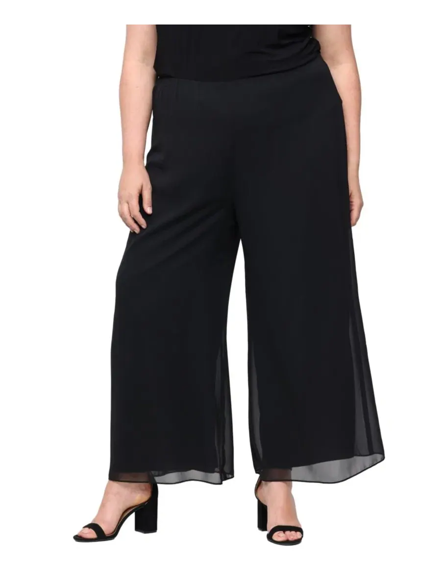 Брюки из шифона с широкими штанинами, Plus Size Alex Evenings — изображение 1 из 3, черный