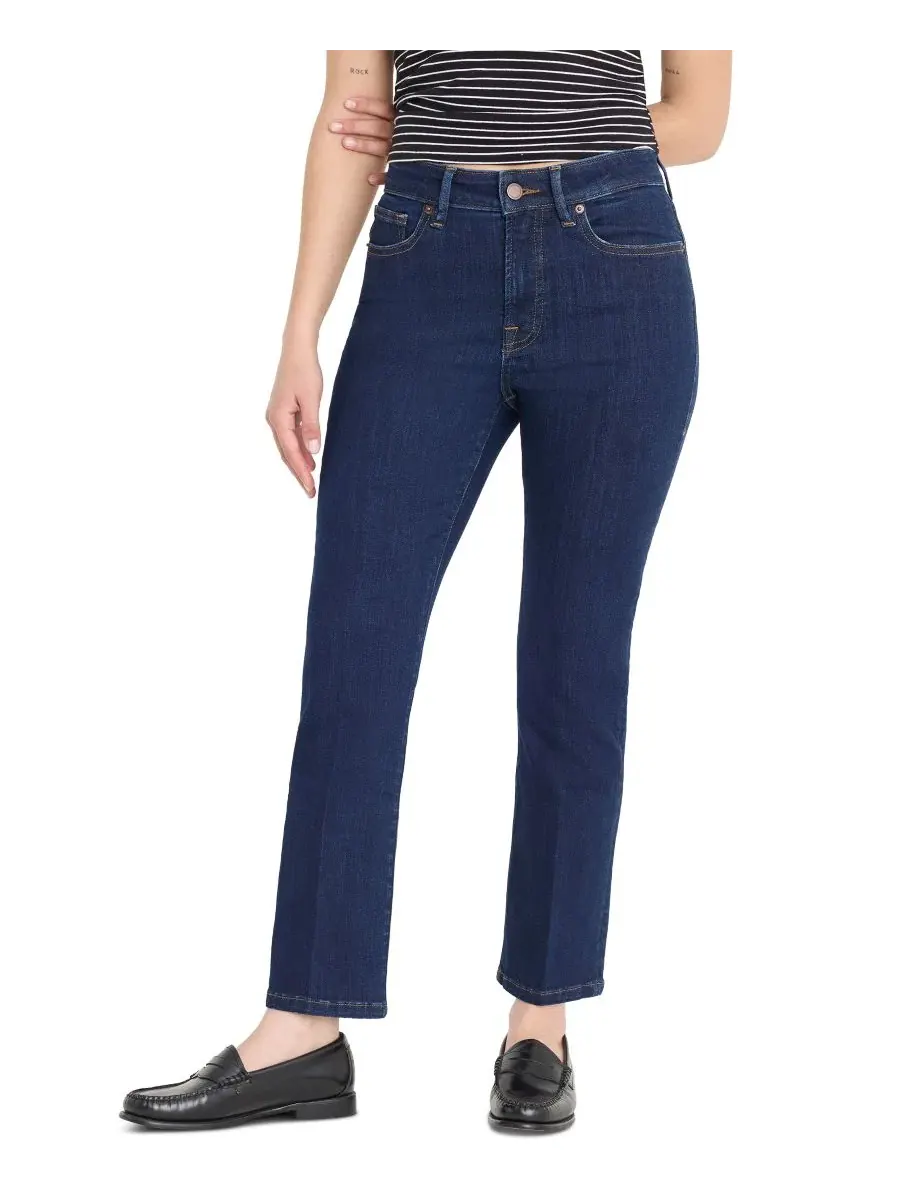 Джинсы прямого кроя с заниженной талией Petite Mid-Rise Straight-Leg Jeans Good American — изображение 1 из 4, индиго