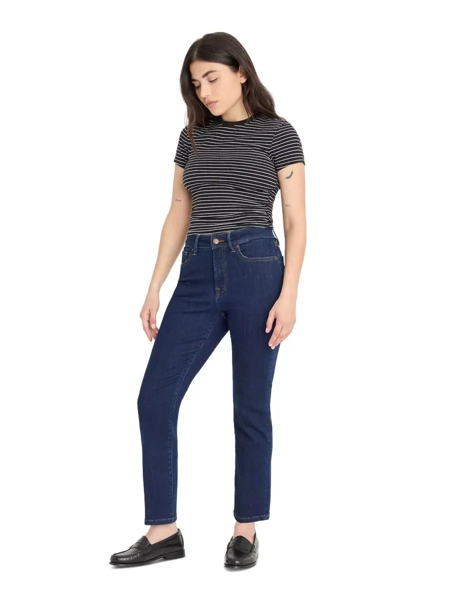 Джинсы прямого кроя с заниженной талией Petite Mid-Rise Straight-Leg Jeans Good American — изображение 2 из 4, индиго