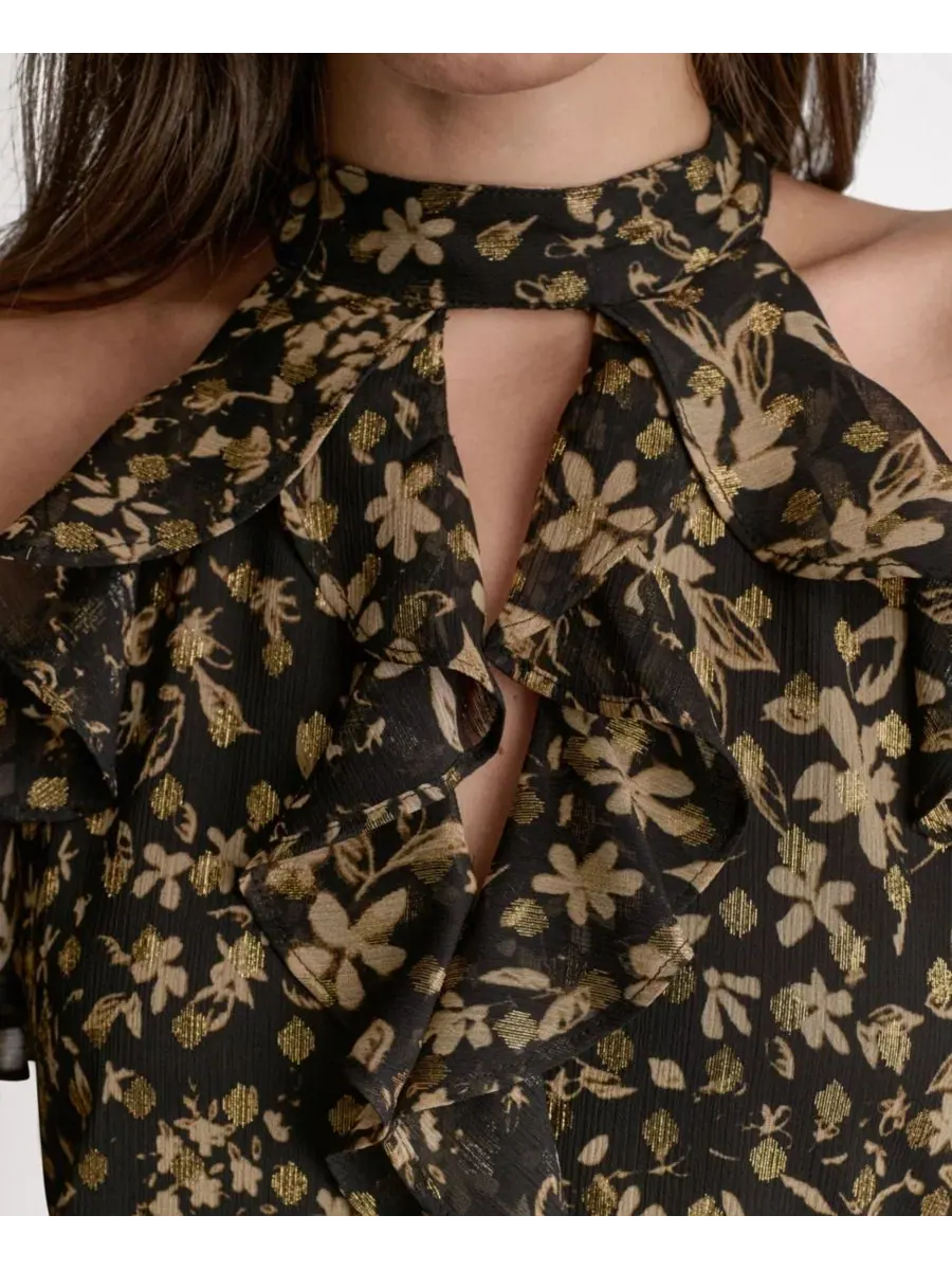 Топ на завязках с рюшами и воротником-чокером BCBG — изображение 6 из 7, песочный