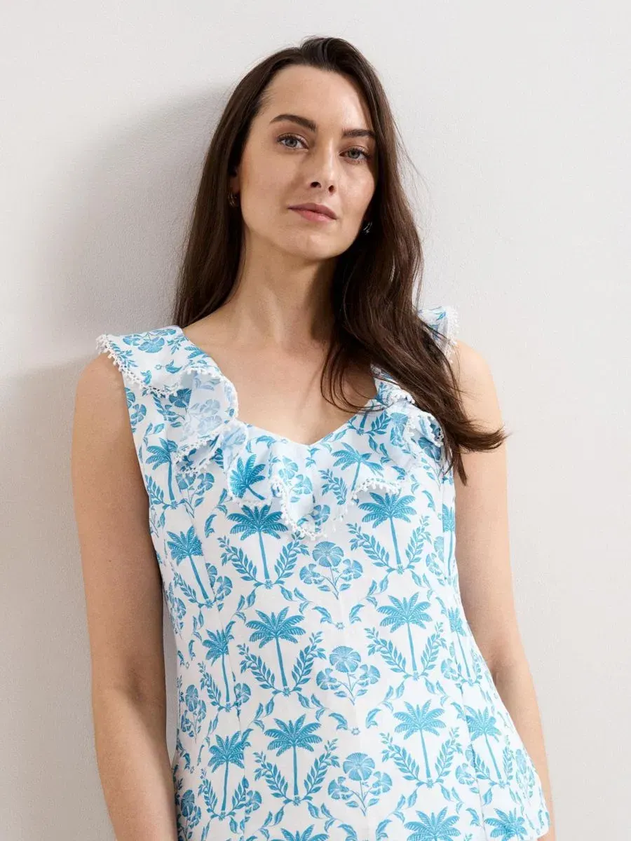 Блуза из льна с рюшами Rhona Linen Phase Eight — изображение 4 из 5, синий