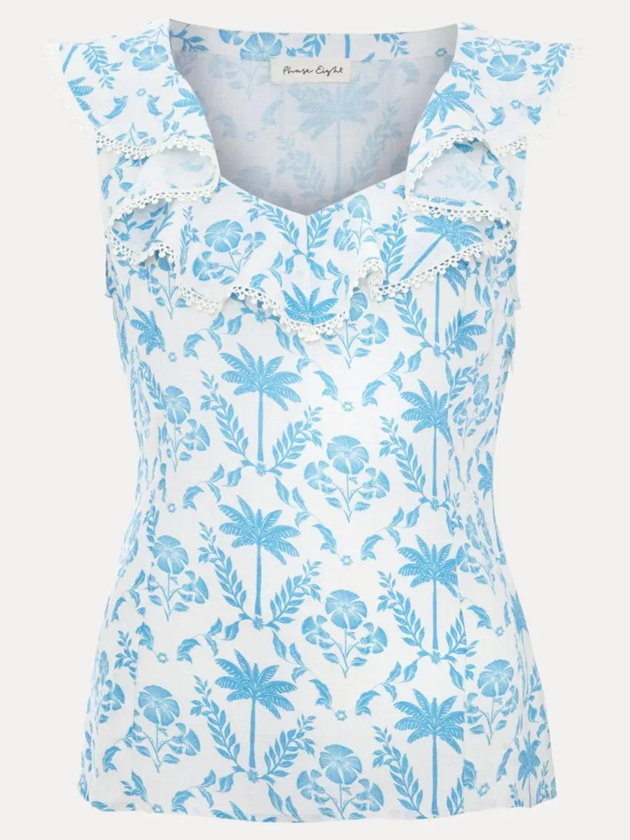 Блуза из льна с рюшами Rhona Linen Phase Eight — изображение 5 из 5, синий
