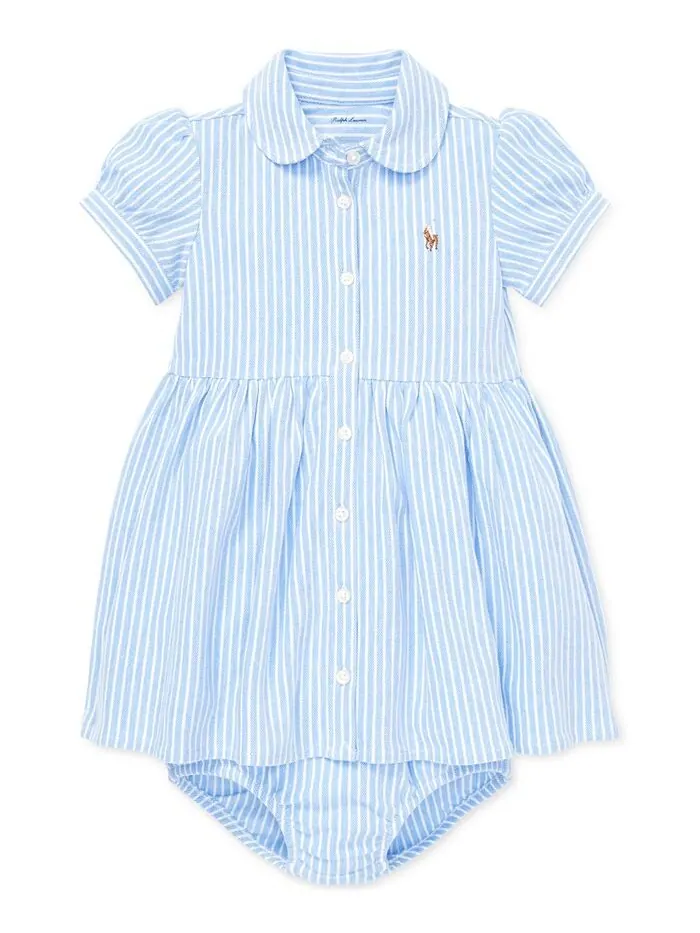 Вязаное оксфордское платье в полоску для маленьких девочек Polo Ralph Lauren — изображение 1 из 6, синий