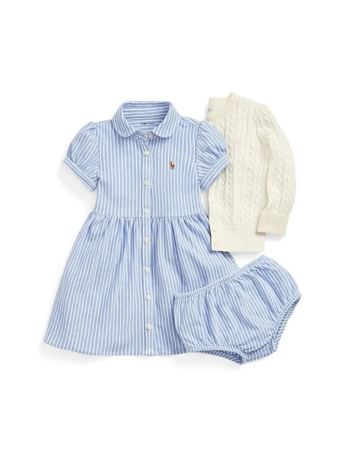 Вязаное оксфордское платье в полоску для маленьких девочек Polo Ralph Lauren — изображение 3 из 6, синий