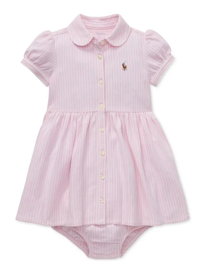Вязаное оксфордское платье в полоску для маленьких девочек Polo Ralph Lauren — изображение 1 из 2, розовый/белый