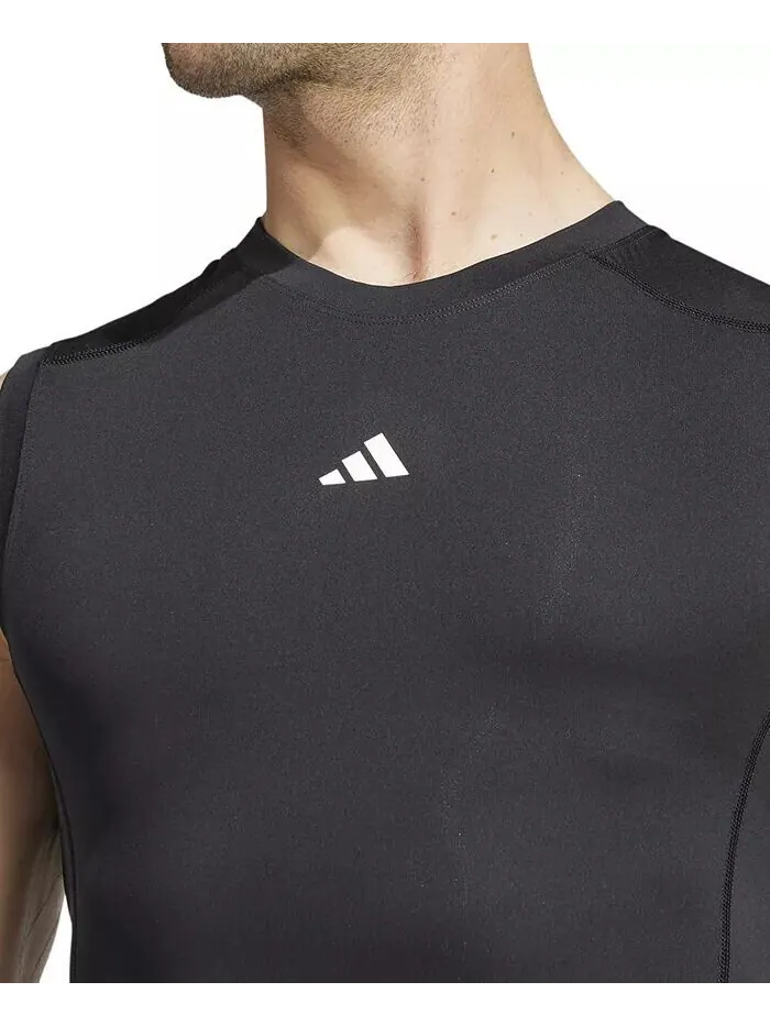 Мужская компрессионная футболка без рукавов с круглым вырезом Tech-Fit adidas — изображение 3 из 4, черный