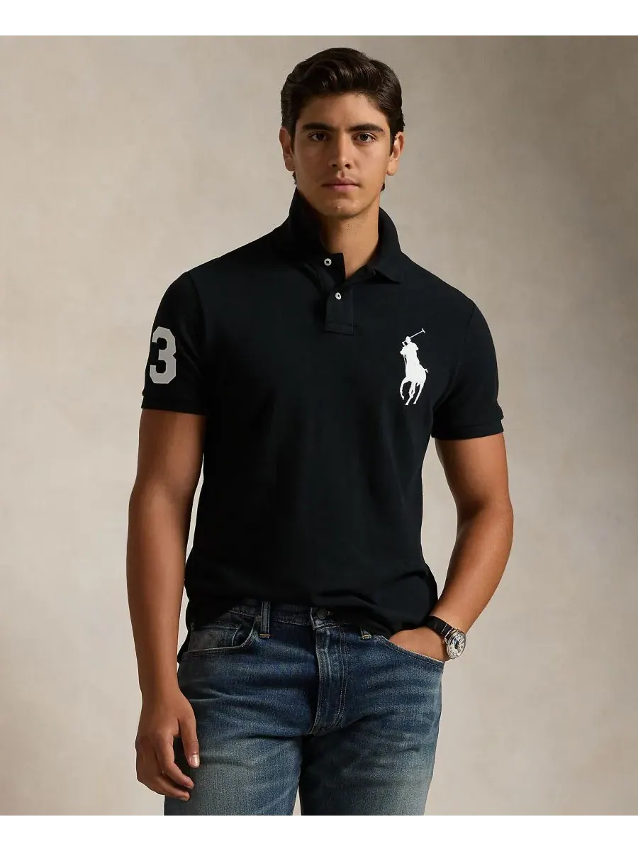Мужская поло-рубашка Big Pony Custom Slim Fit из сетчатой ткани, стандартного и большого размера — изображение 1 из 5, черный