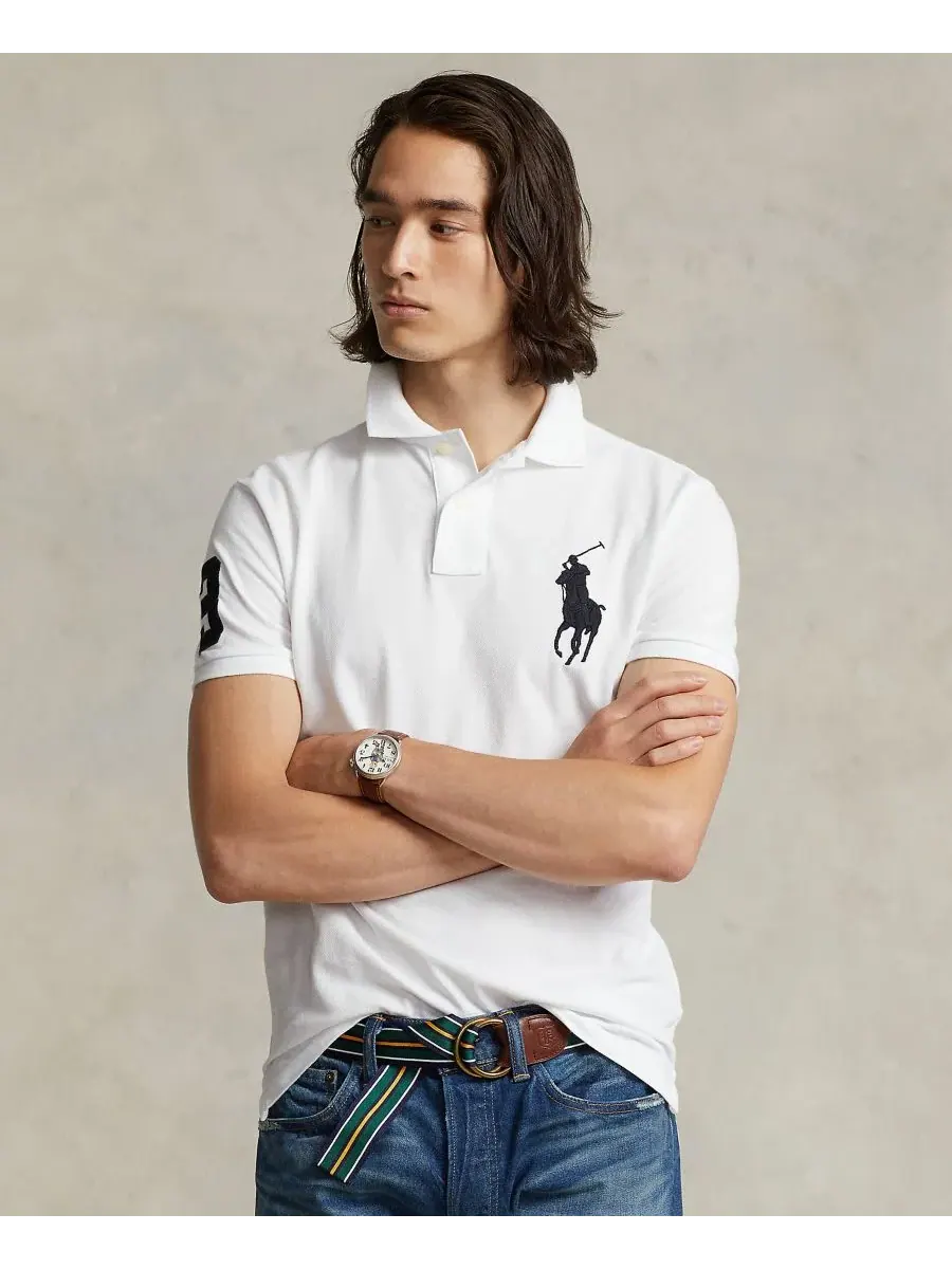 Мужская поло-рубашка Big Pony Custom Slim Fit из сетчатой ткани, стандартного и большого размера — изображение 1 из 9, белый