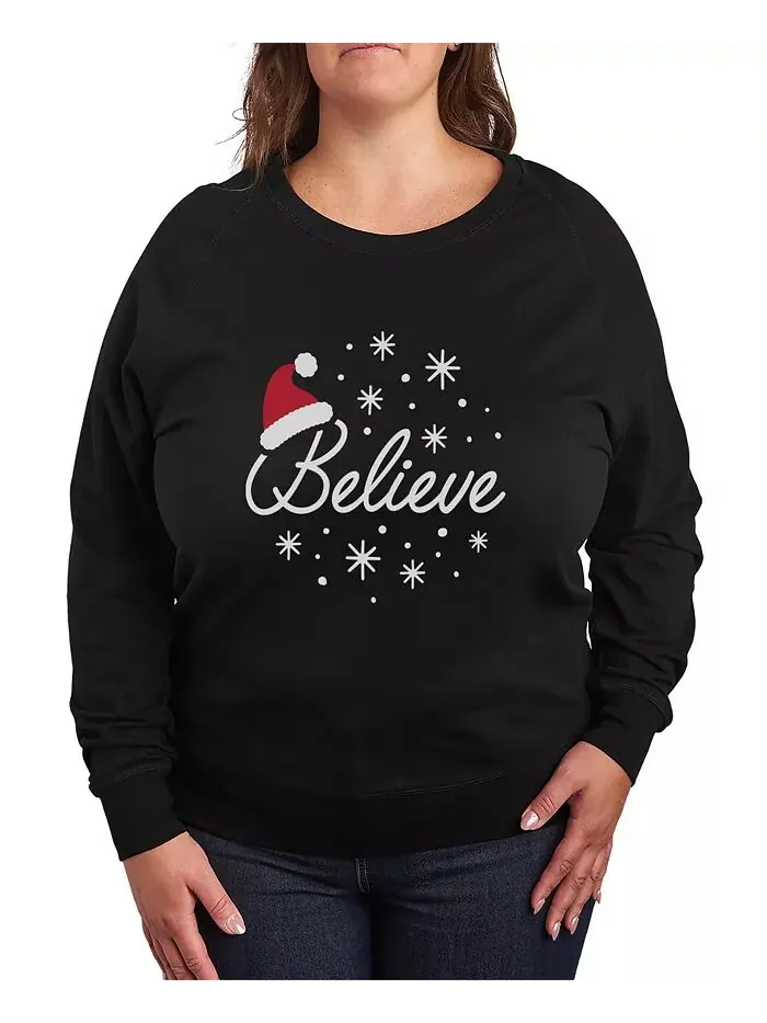 Большой размер Трендовый Believe Графический пуловер Топ Hybrid Apparel — изображение 1 из 3, черный