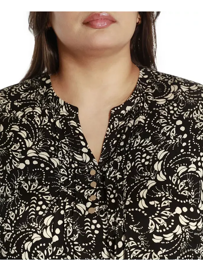 Топ Black Label Plus Size с принтом и оборками на рукавах Belldini — изображение 4 из 4, черный
