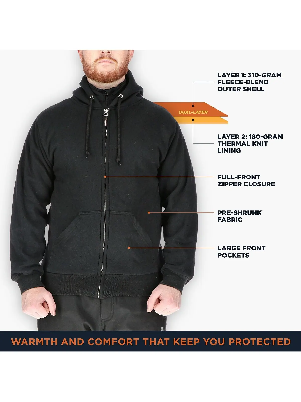 Мужская термовязаная толстовка с капюшоном на трикотажной подкладке RefrigiWear — изображение 2 из 3, черный