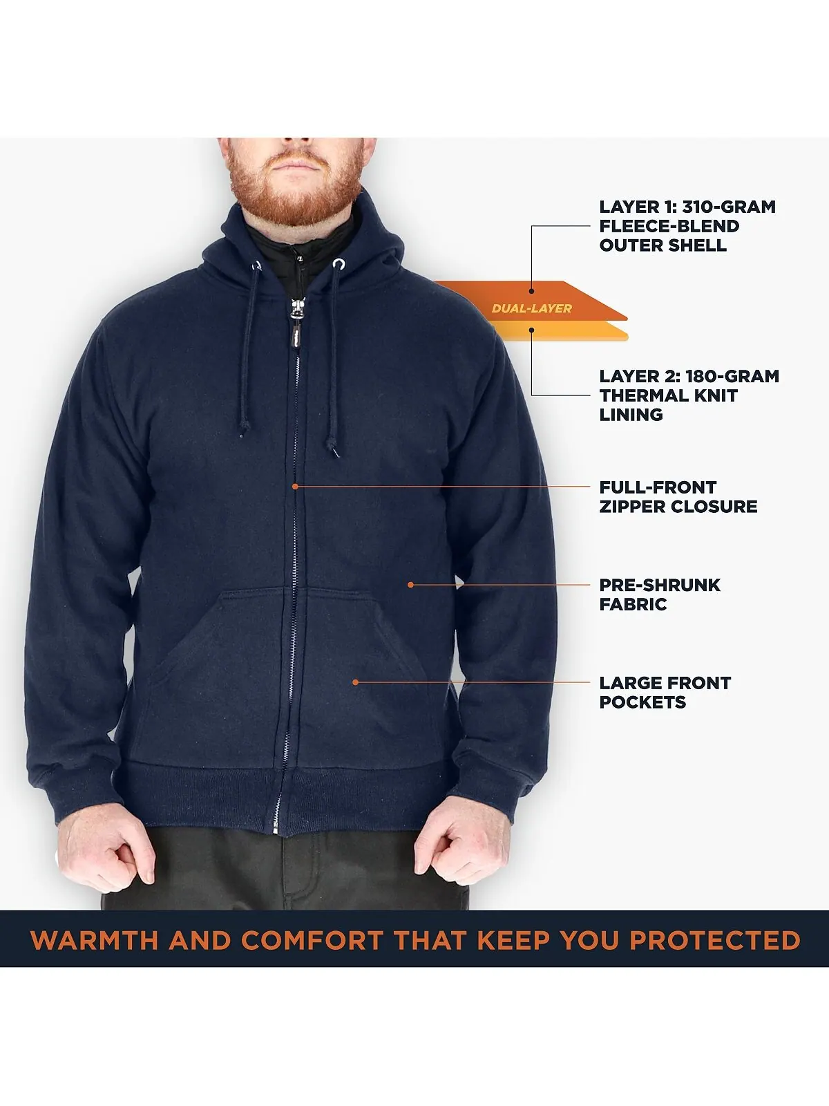 Мужская термовязаная толстовка с капюшоном на трикотажной подкладке RefrigiWear — изображение 3 из 3, темно-синий