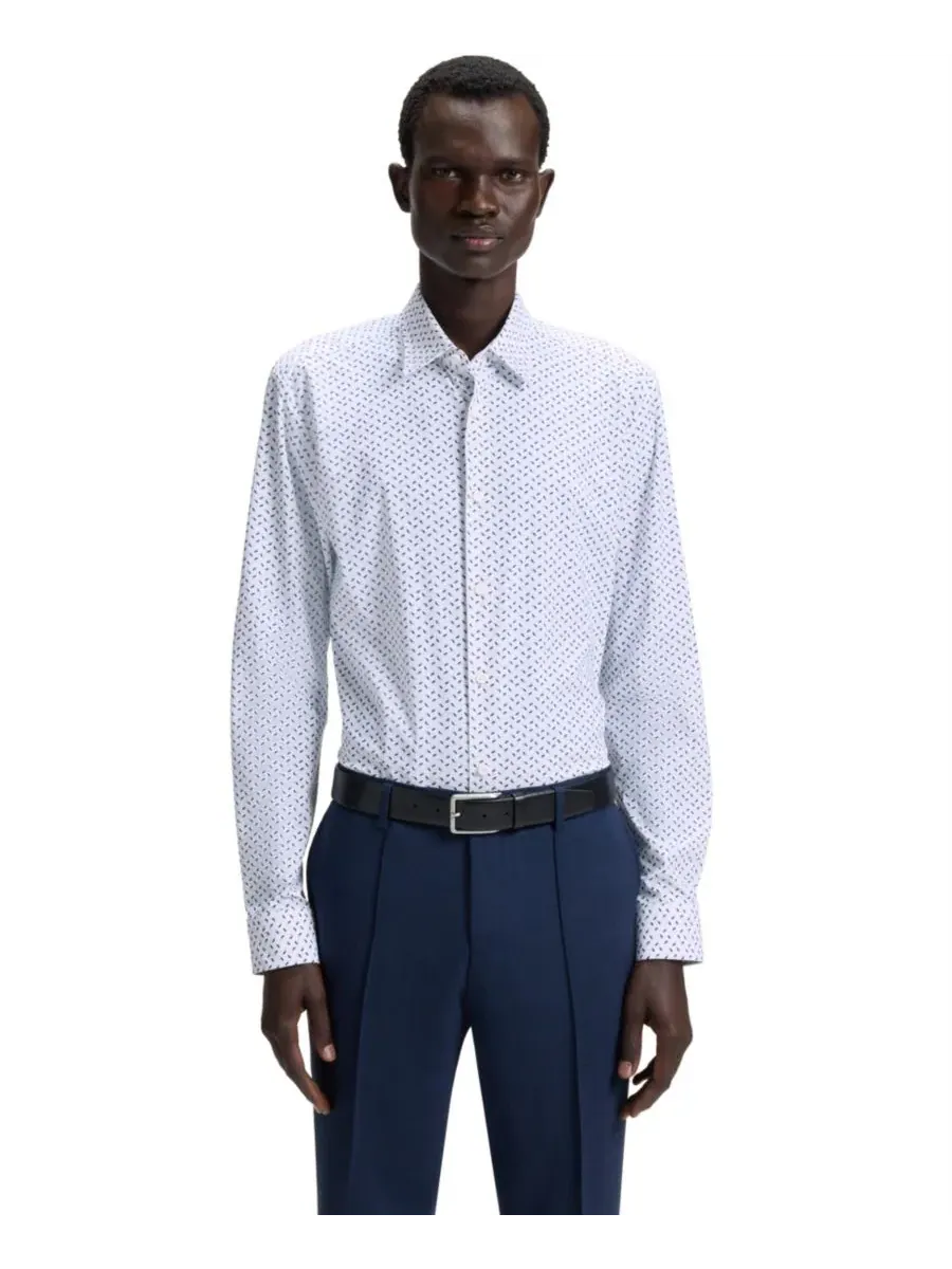 Мужская рубашка приталенного кроя из эластичной ткани Hugo Boss — изображение 1 из 5, синий