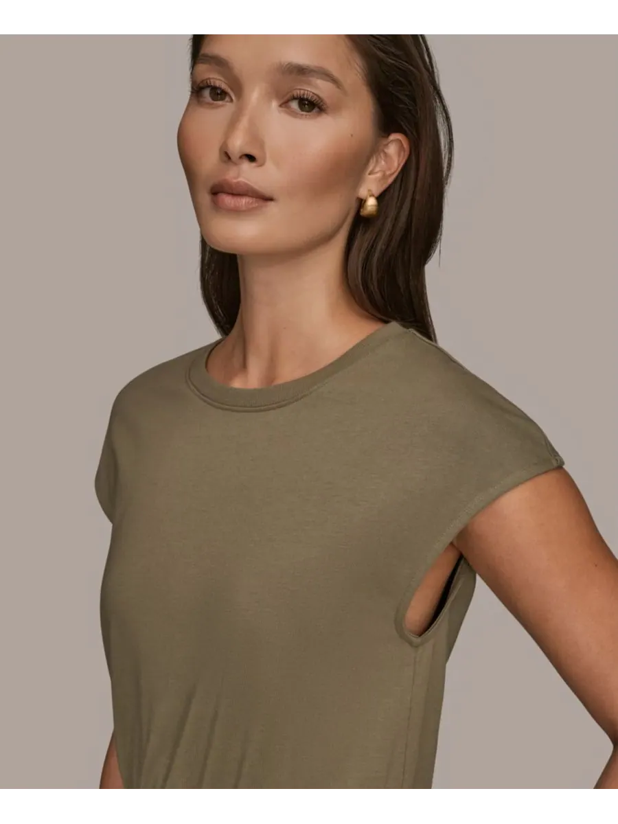 Женское платье с короткими рукавами и круглым вырезом Donna Karan Weekend — изображение 4 из 6, хаки зеленый