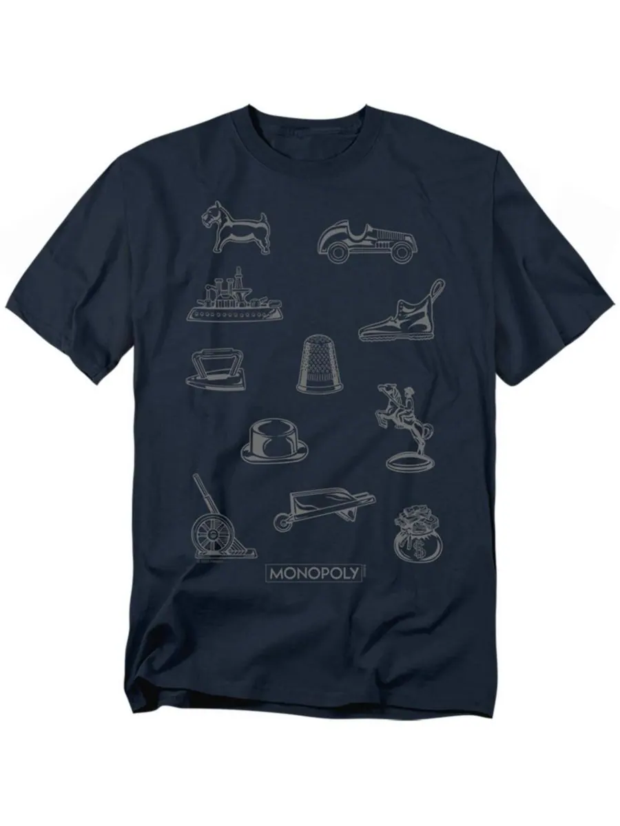 Футболка с монохромными иконками больших размеров Monopoly — синий