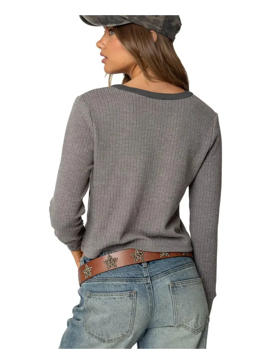 Женская футболка-поло Ruth Henley Waffle Top Edikted — изображение 2 из 5, серый