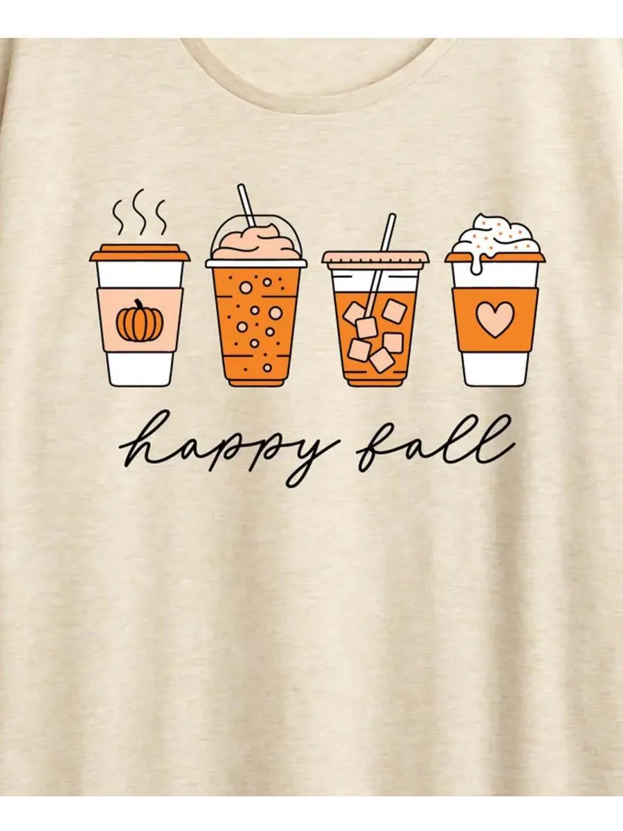 Футболка с коротким рукавом и графическим принтом Happy Plus Size Pumpkin Spice Latte для женщин — изображение 2 из 3
