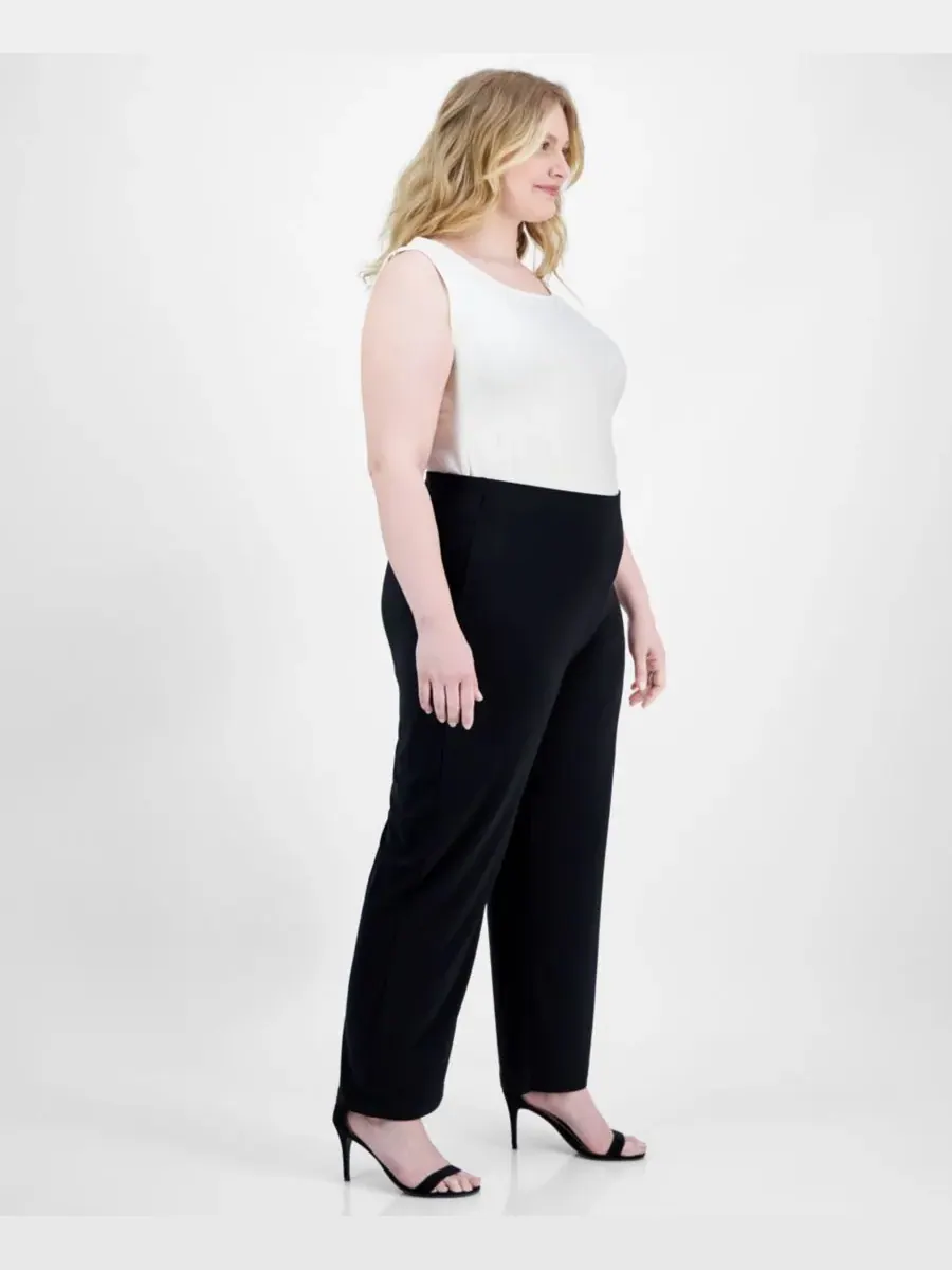 Брюки прямого кроя средней посадки от AK Anne Klein Plus Size Anne Klein Essentials — изображение 2 из 4, черный