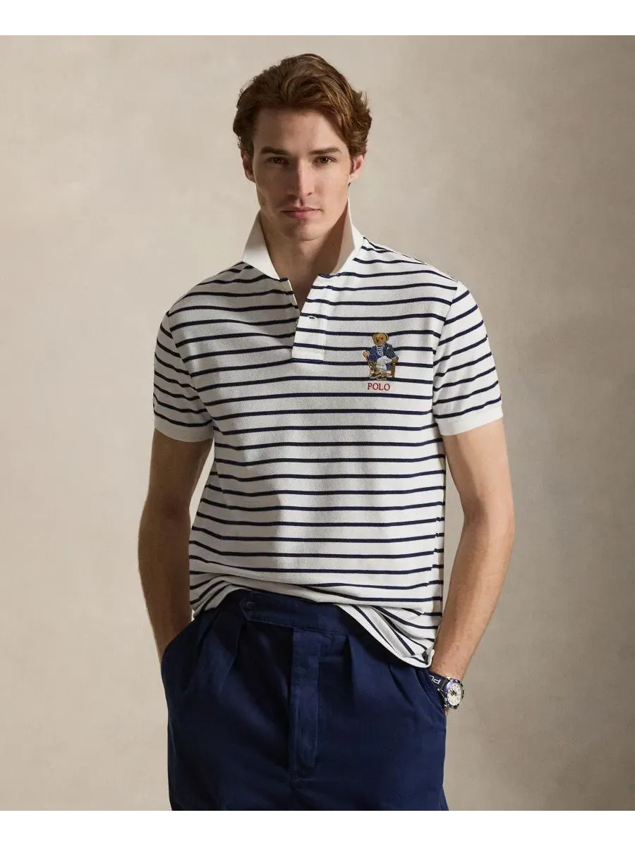Поло с коротким рукавом, с принтом Polo Bear Polo Ralph Lauren — изображение 1 из 5, белый/темно-синий