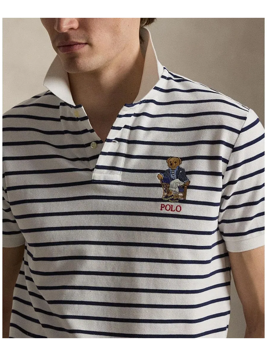 Поло с коротким рукавом, с принтом Polo Bear Polo Ralph Lauren — изображение 3 из 5, белый/темно-синий