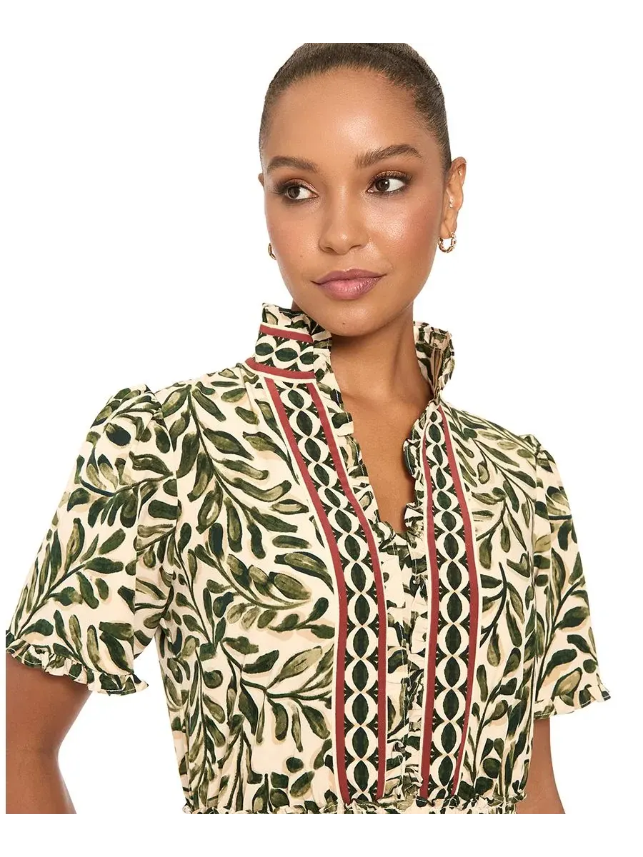 Платье-трапеция с принтом Petite Floral-Print Tiered A-Line Dress London Times — изображение 3 из 4, слоновая кость