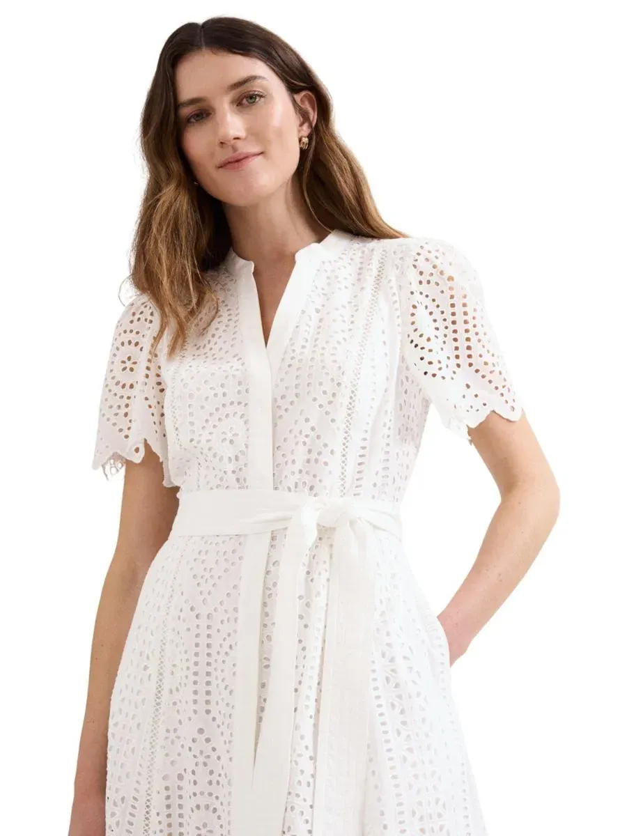 Платье миди А-силуэта с завязкой на талии Aletta Eyelet Phase Eight — изображение 4 из 7, белый