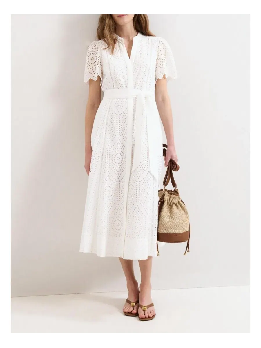 Платье миди А-силуэта с завязкой на талии Aletta Eyelet Phase Eight — изображение 6 из 7, белый