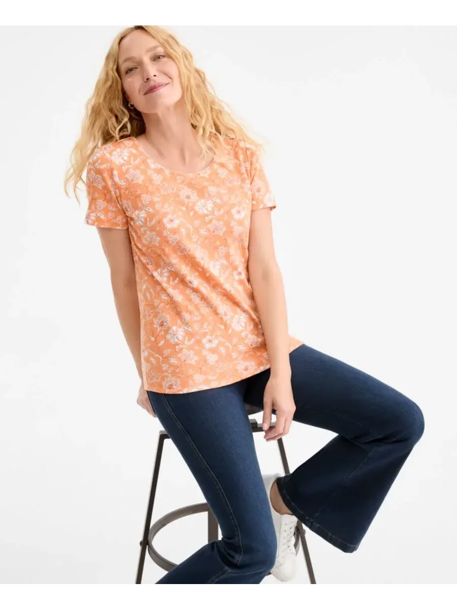 Футболка с принтом, короткий рукав, вырез лодочкой Style & Co, Apricot Dream