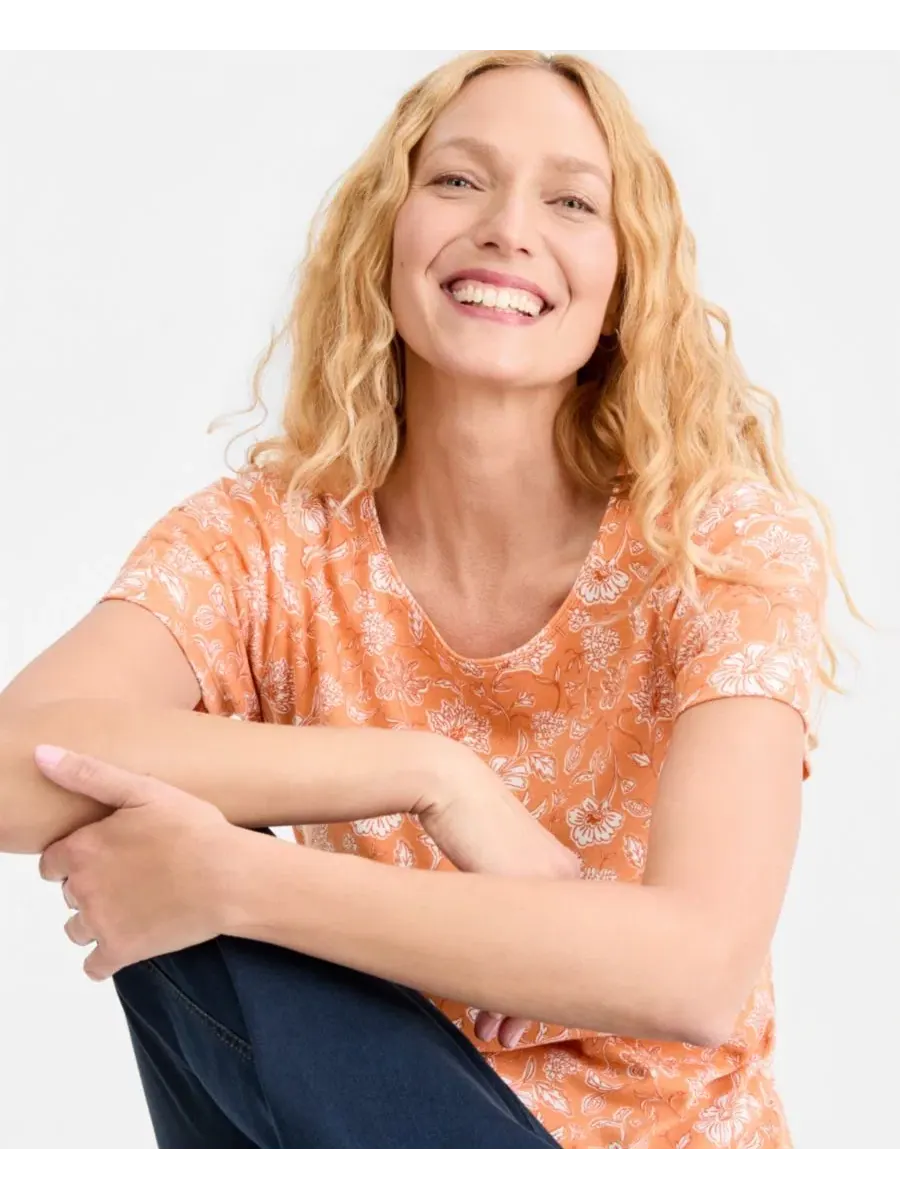 Футболка с принтом, короткий рукав, вырез лодочкой Style & Co, Apricot Dream — изображение 3 из 3