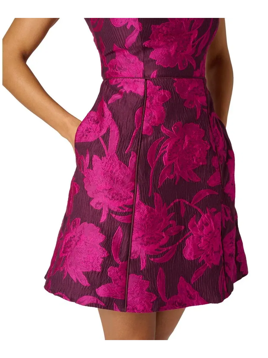 Платье из жаккарда с кантом, модель Women's Jacquard Piping Short Dress Adrianna Papell — изображение 4 из 5