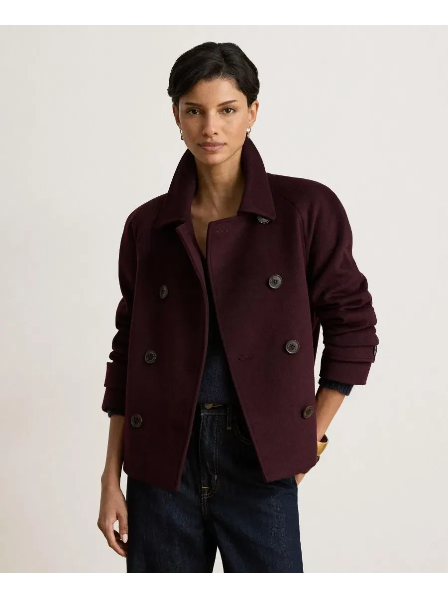 Пальто женское двубортное с коротким рукавом, модель Short Double Breasted Wool Coat Lauren Ralph