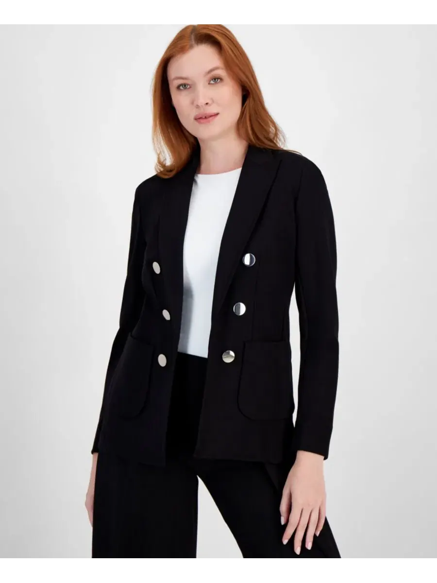 Укороченный компрессионный блейзер с имитацией двубортной формы Anne Klein — изображение 1 из 4, черный
