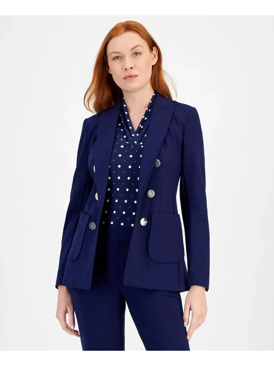 Укороченный компрессионный блейзер с имитацией двубортной формы Anne Klein — изображение 1 из 4