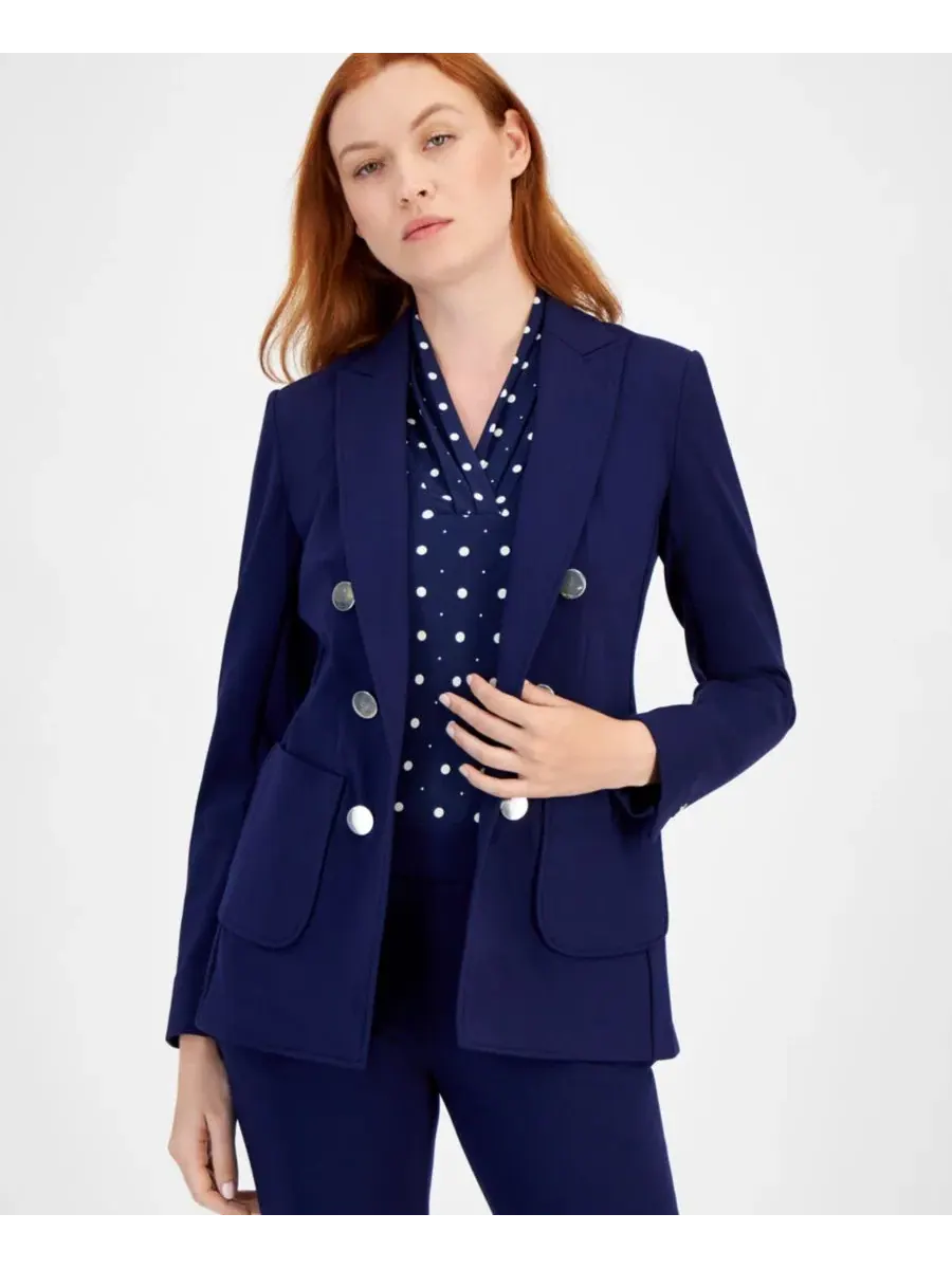 Укороченный компрессионный блейзер с имитацией двубортной формы Anne Klein — изображение 2 из 4
