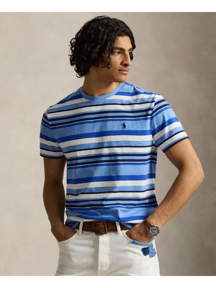 Мужская классическая полосатая трикотажная футболка Polo Ralph Lauren — изображение 1 из 6, синий мульти
